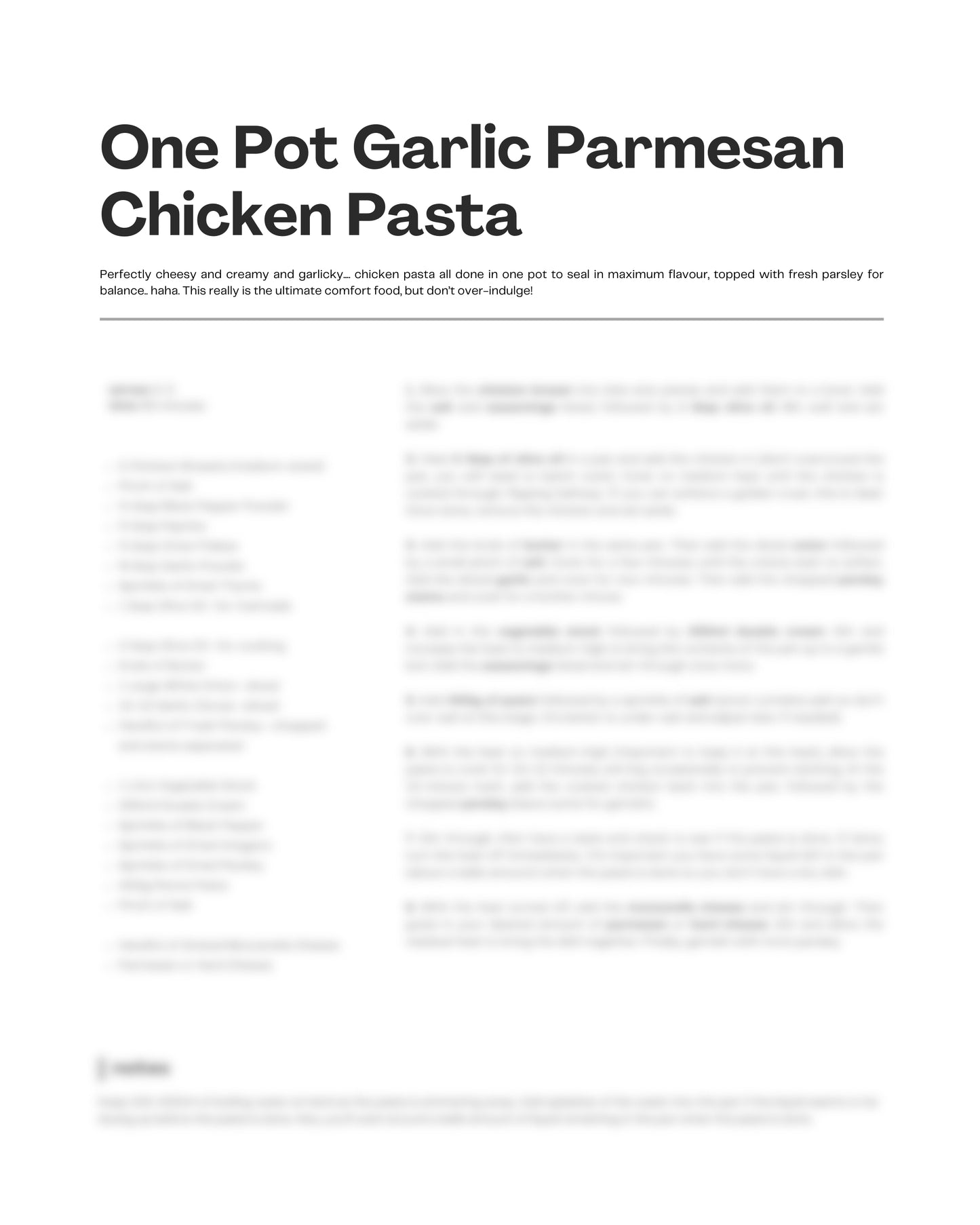 5. One Pot Garlic Parmesan Chicken Pasta e-Recipe