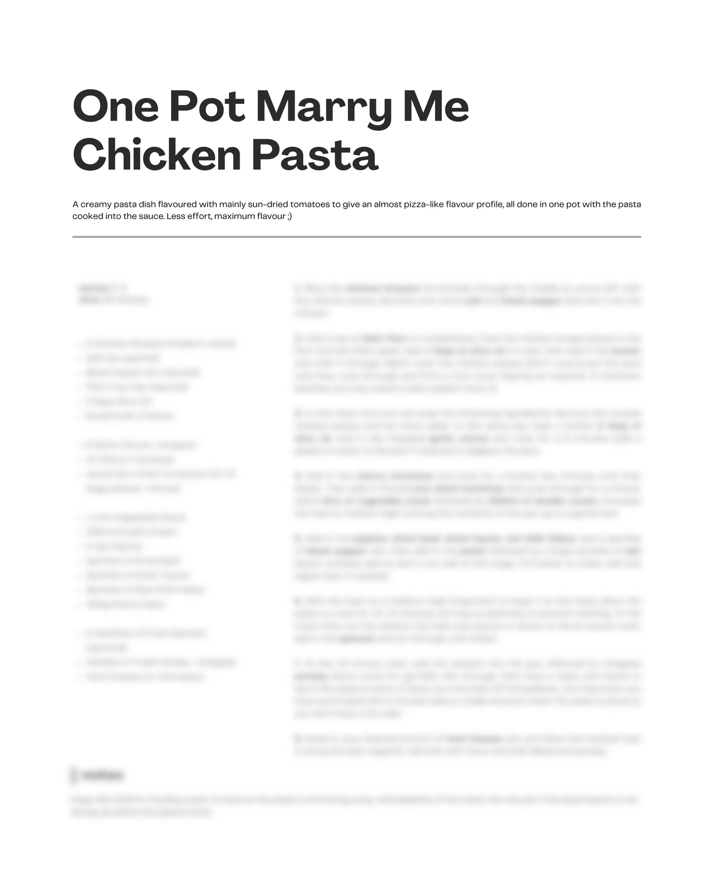 1. One Pot Marry Me Chicken Pasta e-Recipe