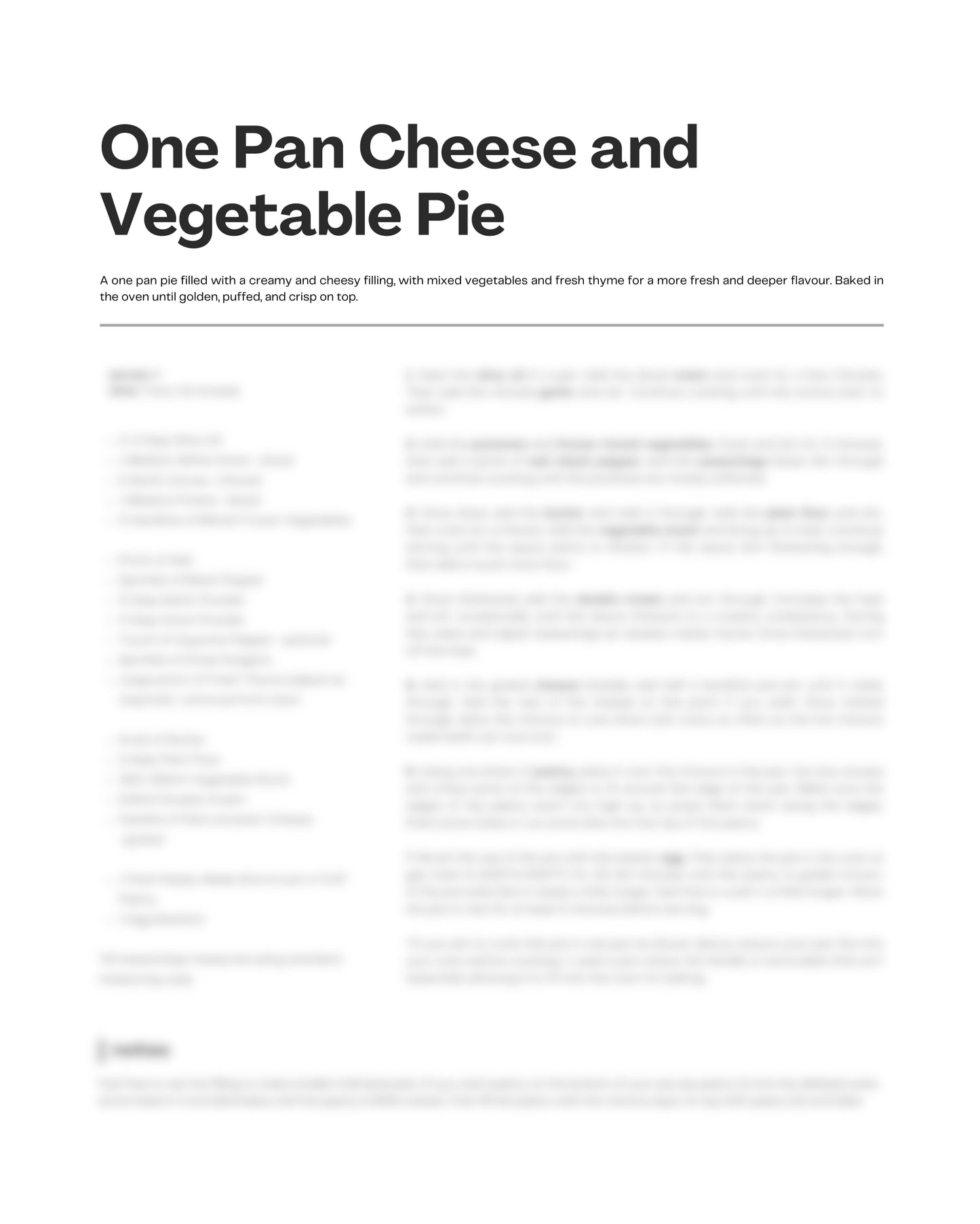 64. One Pan Cheese and Vegetable Pie e-Recipe