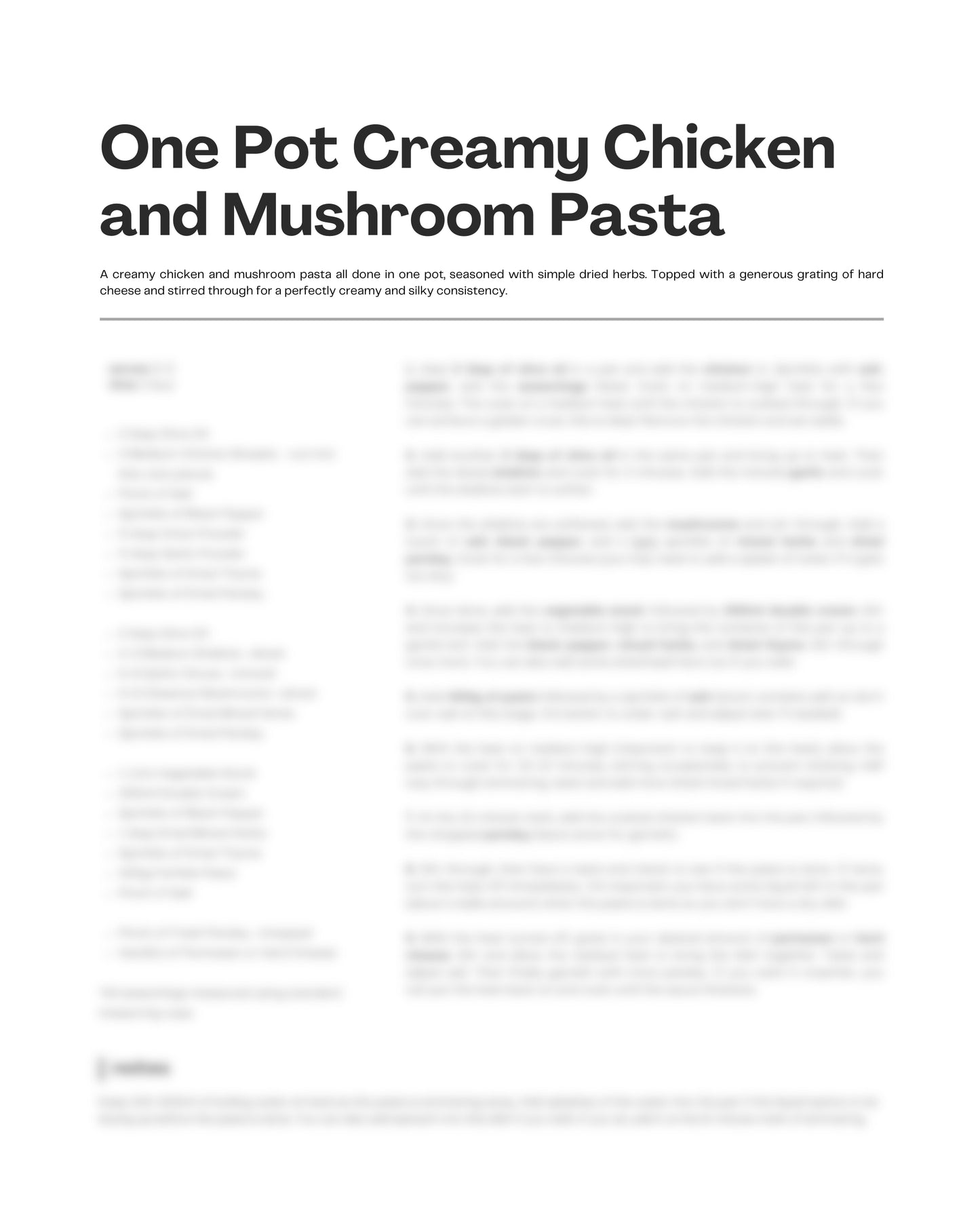 52. One Pot Chicken and Mushroom Pasta e-Recipe