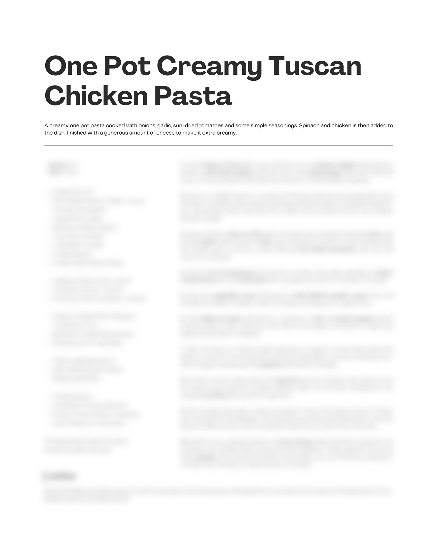 76. One Pot Creamy Tuscan Chicken Pasta e-Recipe