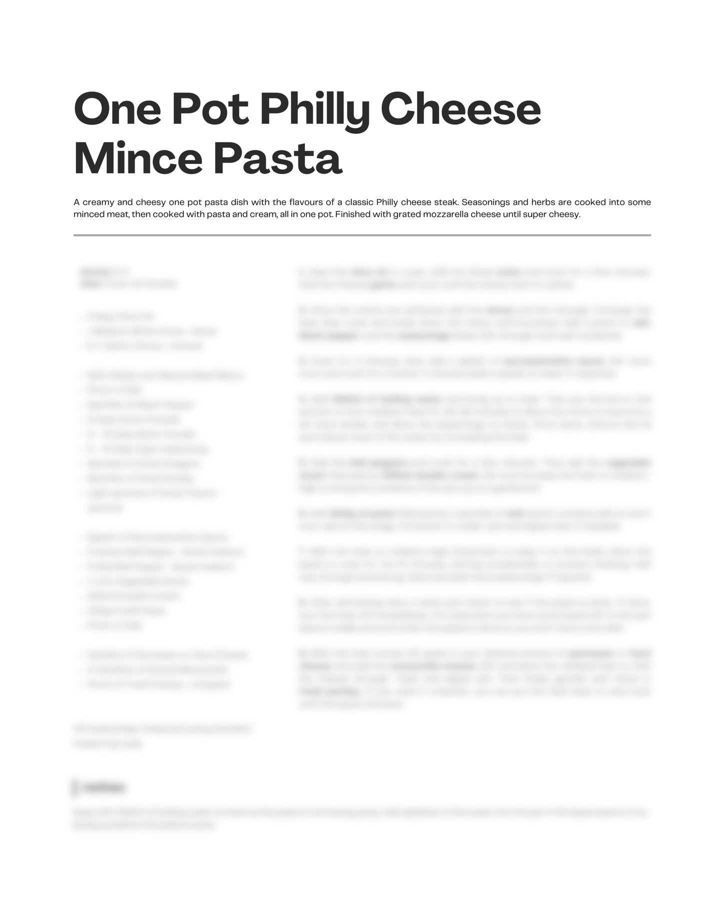59. One Pot Philly Cheese Mince Pasta e-Recipe