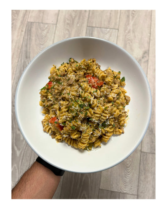 59. One Pot Philly Cheese Mince Pasta e-Recipe
